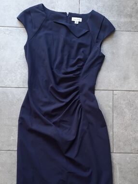 Calvin Klein Navy Ruched Sheath Midi Dress